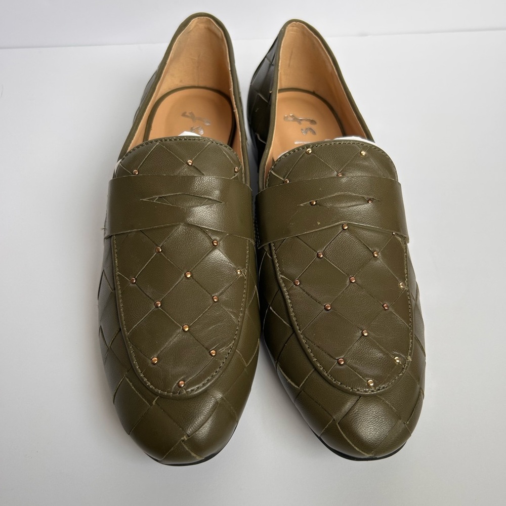 French Sole Olive Quilted Leather Loafers